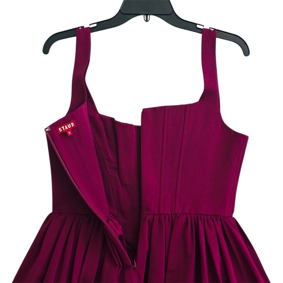 STAUD Landscape Corset Bodice Fit & Flare Mini Dress in Syrah Burgundy size 10 - Picture 13 of 16